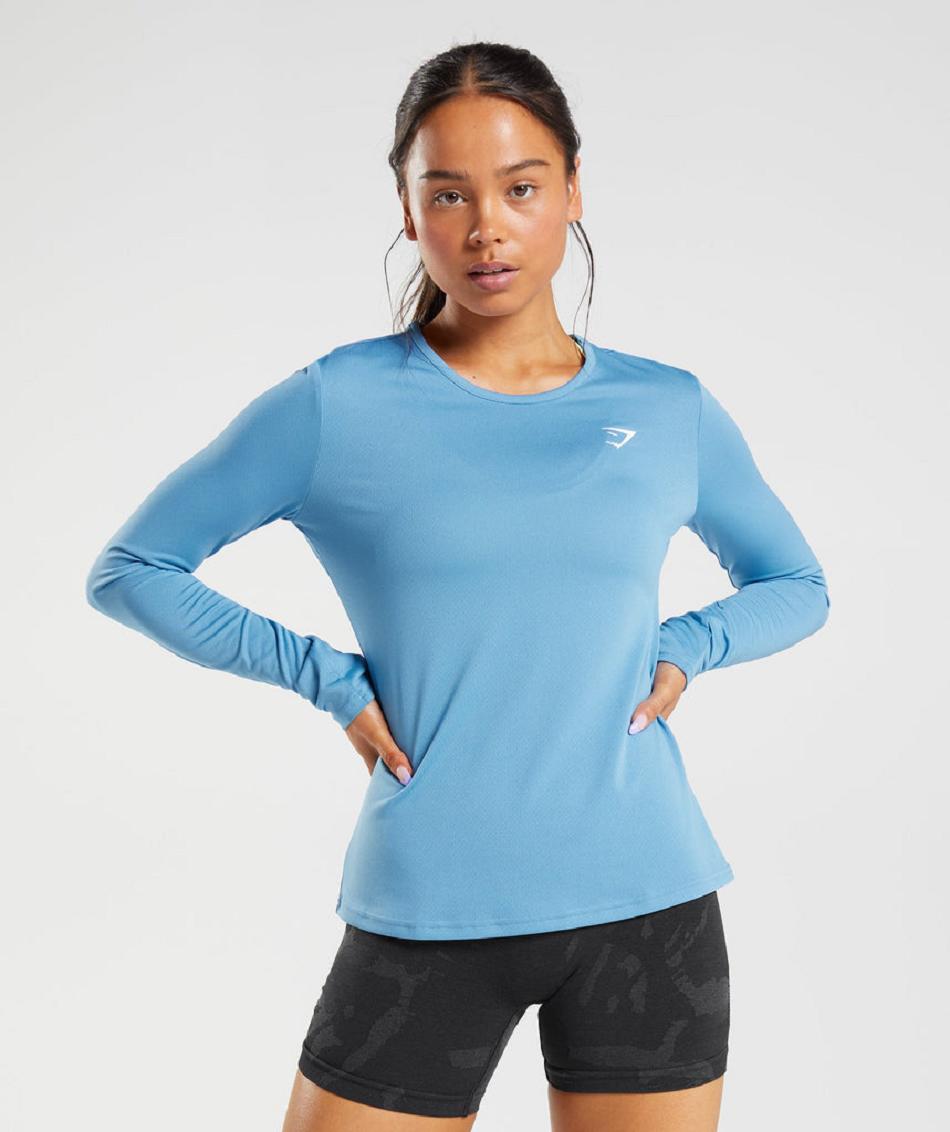 Long Sleeve Damskie Gymshark Treningowe Niebieskie | PL 2773LIS